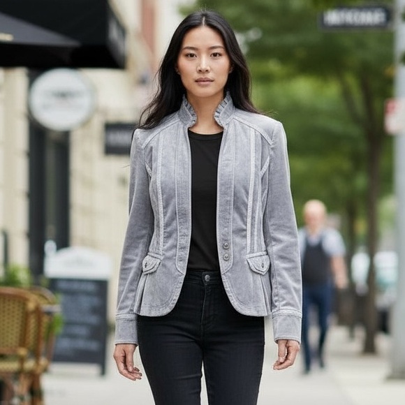 White House Black Market Jackets & Blazers - White House Black Market Grey Velvet Ribbon Trim Blazer, Jacket, Women’s 4